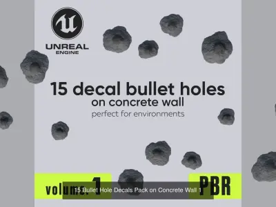 120 Bullet Hole Decals Pack on Concrete Wall Texture