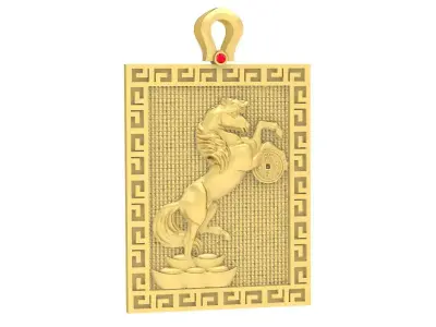 Luxury Rectangular Feng Shui Horse Pendant for Men 3654 3D print model