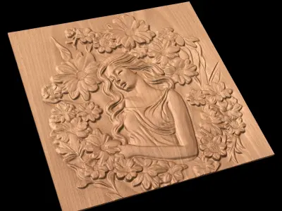 Flower Girl CNC bas-relief 3Dmodel wallart 3D print model