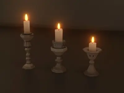 Collection of 9 Low Poly Medieval Fantasy Candlesticks Low-poly 3D model