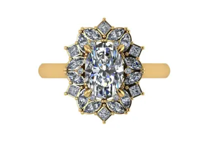 Oval shape halo ring encircled by square and marquise stones 3D print model