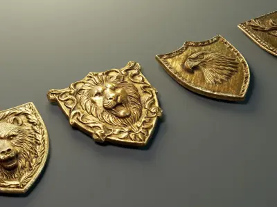 Heraldic Emblem Set PBR Low-poly 3D model