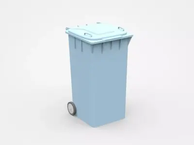 Light Blue Trash Bin With Two Wheels 3D model