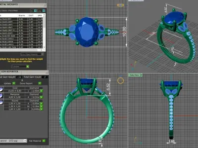 gold engagement ring 10x8mm oval shape diamond 3D print model