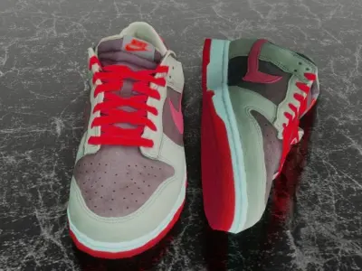 NIKE DUNK 3D SHOES - RED Low-poly 3D model