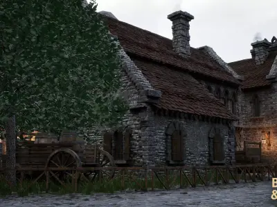 Modular Medieval Town Environment Low-poly 3D model