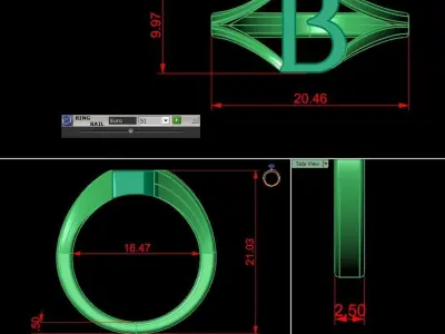 Jewelry Alphabet Ring B 3D print model purchase