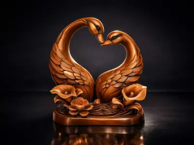 Romantic Swan Couple Heart Sculpture Valentine Love Decor  3D print model