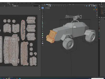 car 1 armored vehicle with gun Low-poly 3D model