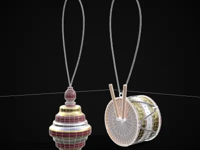 Drum And Top Christmas Tree Ornament Low-poly 3D model