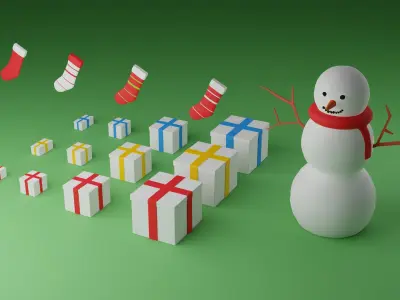 Christmas and New Year Set Low-Poly 3D Model Free low-poly 3D model