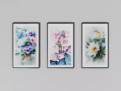 Water colors painting frames Low-poly 3D model