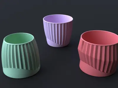 Flower Pot Set 3D Printing Model - Set of 8 pcs 3D print model 3D print model