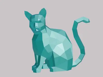 Polygonal Sitting Cat Low-poly 3D model