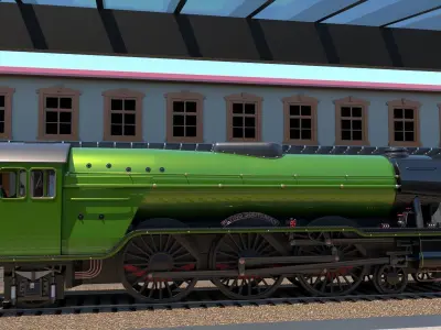 Flying Scotsman Steam Locomotive High Poly and Low Poly 3D model