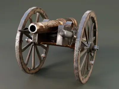 Cannon on wheels Low-poly 3D model