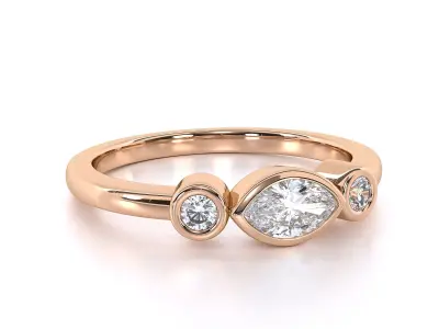 Delicate Three Diamond ring with Marquise Diamond 3D print model