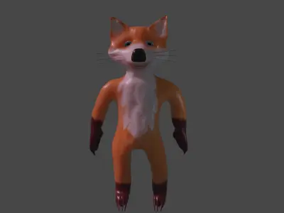 Stylish Low Poly Cartoon Fox with Separate Hair Mesh Low-poly 3D model