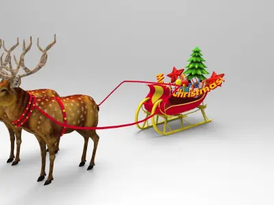 Game Ready Deer Sleigh Low-poly 3D model