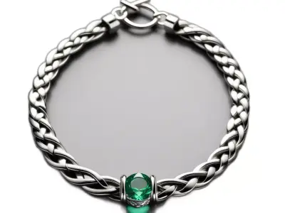Braided Silver Bracelet Green Gemstone Low-poly 3D model