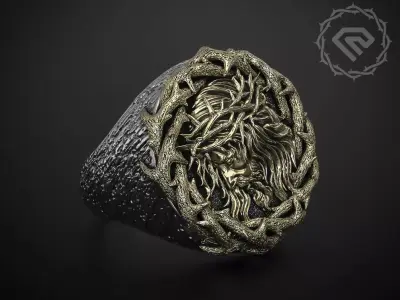 A RING WITH JESUS IN A CROWN OF THORNS 3D print model