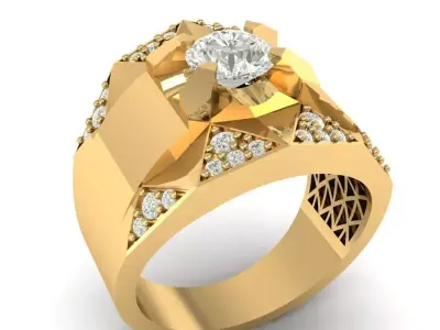 Luxury Geometric Diamond Men Ring in Gold 638 3D print model
