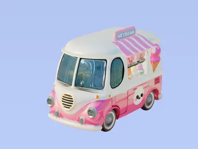 Cute Retro Ice Cream Truck 3D Model Low-poly 3D model