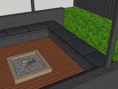 Pergola seating area SketchUp model with wooden flooring 3D model