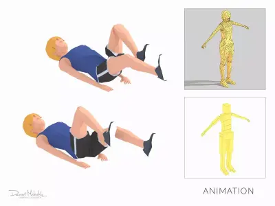 Bicycle Kicks Exercise Woman Animation Low-poly 3D model
