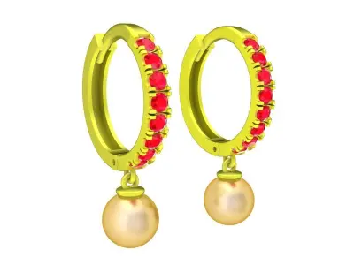 Elegant Hoop Earrings with Pearl Drop for Women 6114 3D print model