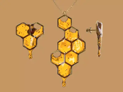 Honey earrings and necklace 3d print model 3D model