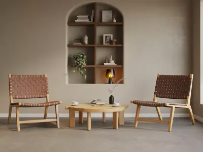 Japandi Reading Corner With Woven Lounge Chair 3D model