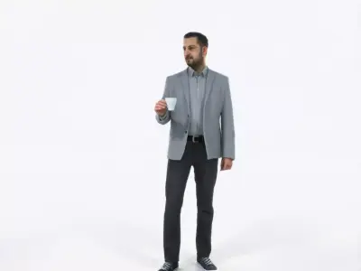 Portrait 03C Drinking Coffee Casual Man Low-poly 3D model