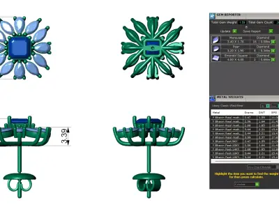 Asscher and Marquise Diamond Flower Stud Earrings 3D print model