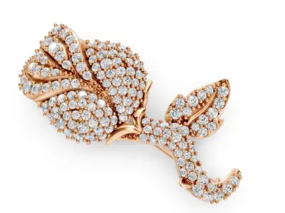 Rose Bloom pave Diamond Brooch Pin CJP 001 3D print model