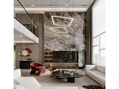 Modern Light Luxury Style Living Room 3D model