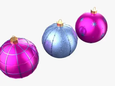 Christmas Tree Ornament Set4 - Pink LightBlue Low-poly 3D model