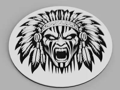 Native American Indian Skull Fangs Vampire Feathers Coasters Free 3D print model
