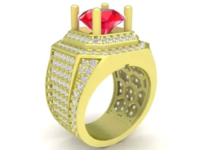 Luxury Pave Diamond Ring with Large Center Stone for Men  3822 3D print model