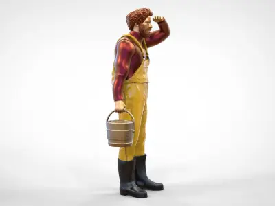 N5 Old Fisherman with Bucket 3D print model