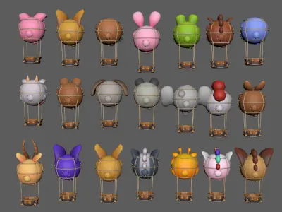 Animal hot air balloon Low-poly 3D model