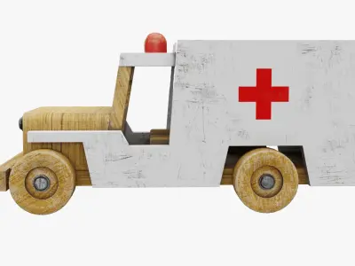 Old wooden toy ambulance car 3D model
