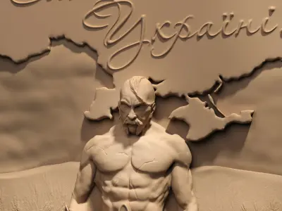 Picture of a Cossack with a trident Ukraine for a CNC machine 3D print model