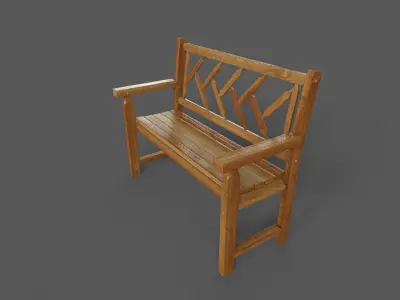 Pack 4 Wood Bench Low-poly 3D model
