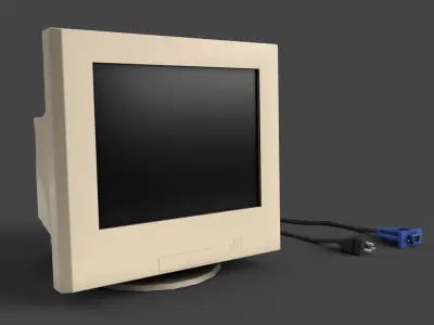 Low Poly Desktop CRT Monitor - Yellow Low-poly 3D model