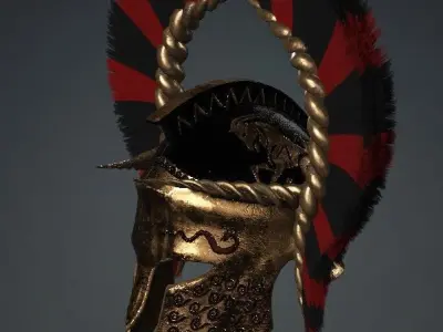 Spartan Royal Helmet v Bronze Horns Low-poly 3D model