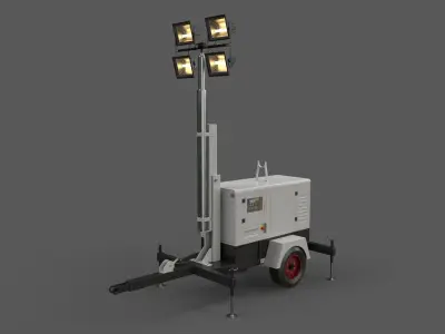 PBR Mobile Light Tower Generator A - Grey  Low-poly 3D model
