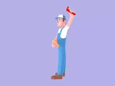 Stylized 3D Frustrated Mechanic Character - Cartoon Worker 3D model