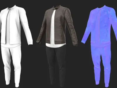 Mens Leather Jacket Outfit T-shirt and Jogger 3D model