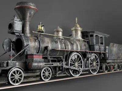 American Steam Locomotive Engine Low-poly 3D model
